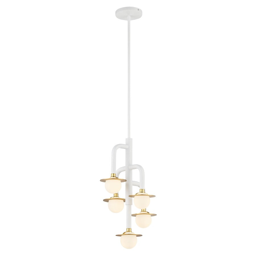 Minka George Kovacs Tubular 5 Light Chandelier, White/Honey Gold - P5512-706-L