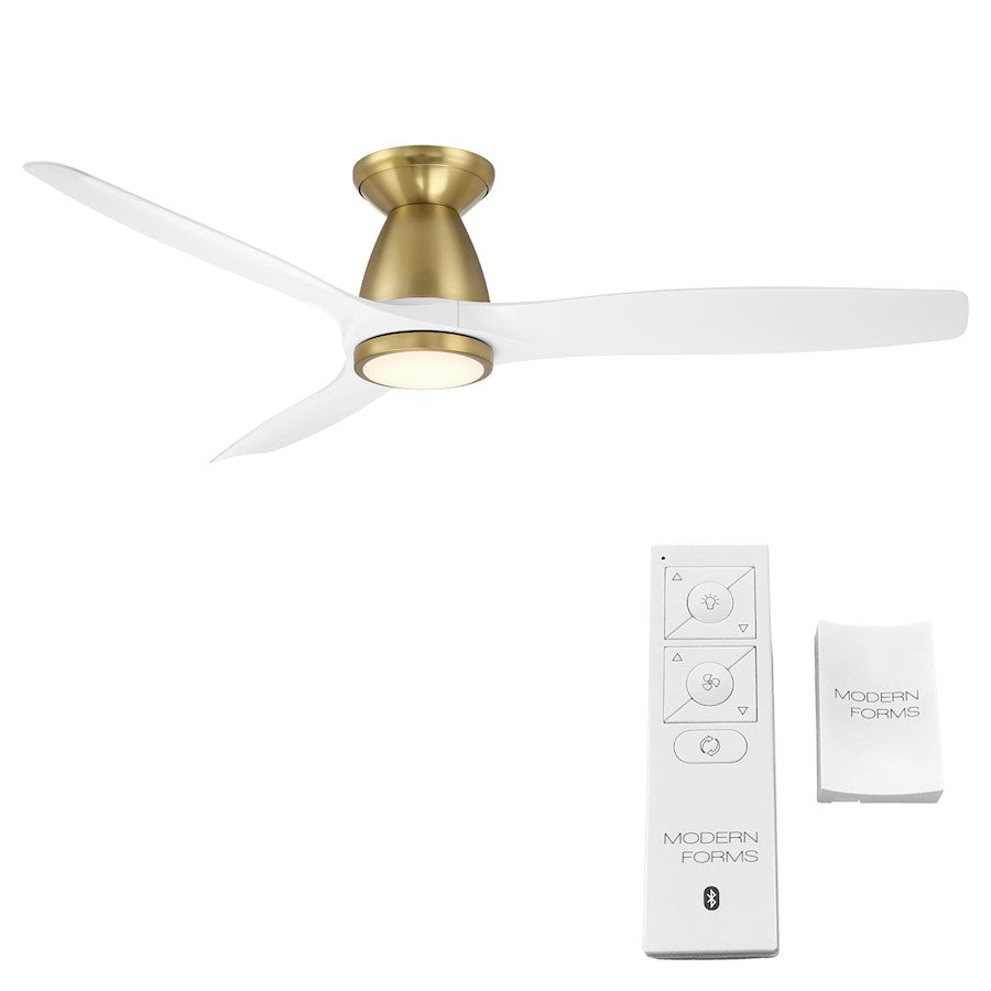 Modern Forms Skylark 3-Blade Flush Ceiling Fan, Soft Brass Matte White