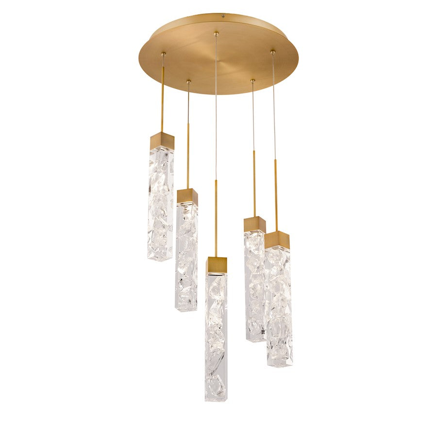 Modern Forms Minx 13" LED 5 Light Pendant 3000K, Brass/Clear - PD-78005R-AB