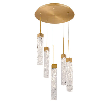 Modern Forms Minx 13" LED 5 Light Pendant 3000K, Brass/Clear - PD-78005R-AB