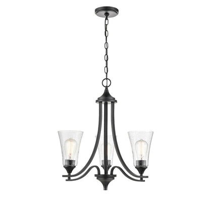 Millennium Lighting Natalie 3 Light Chandelier, Matte Black/Clear - 1463-MB