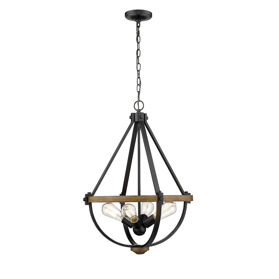 Millennium Ellijay 4 Light 25.5" Pendant, Matte Black/Wood Tone - 2394-MB-WT