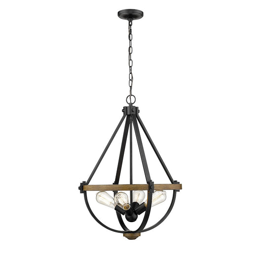 Millennium Ellijay 4 Light 25.5" Pendant, Matte Black/Wood Tone - 2394-MB-WT