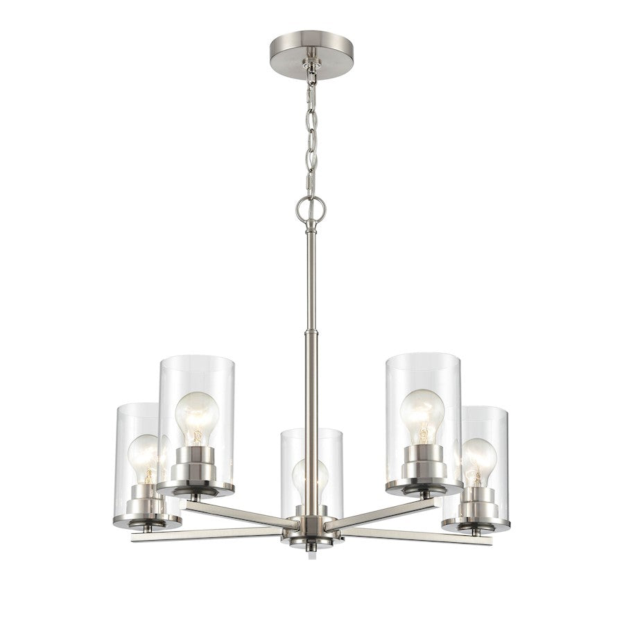 5 Light 24" Chandelier, Brushed Nickel