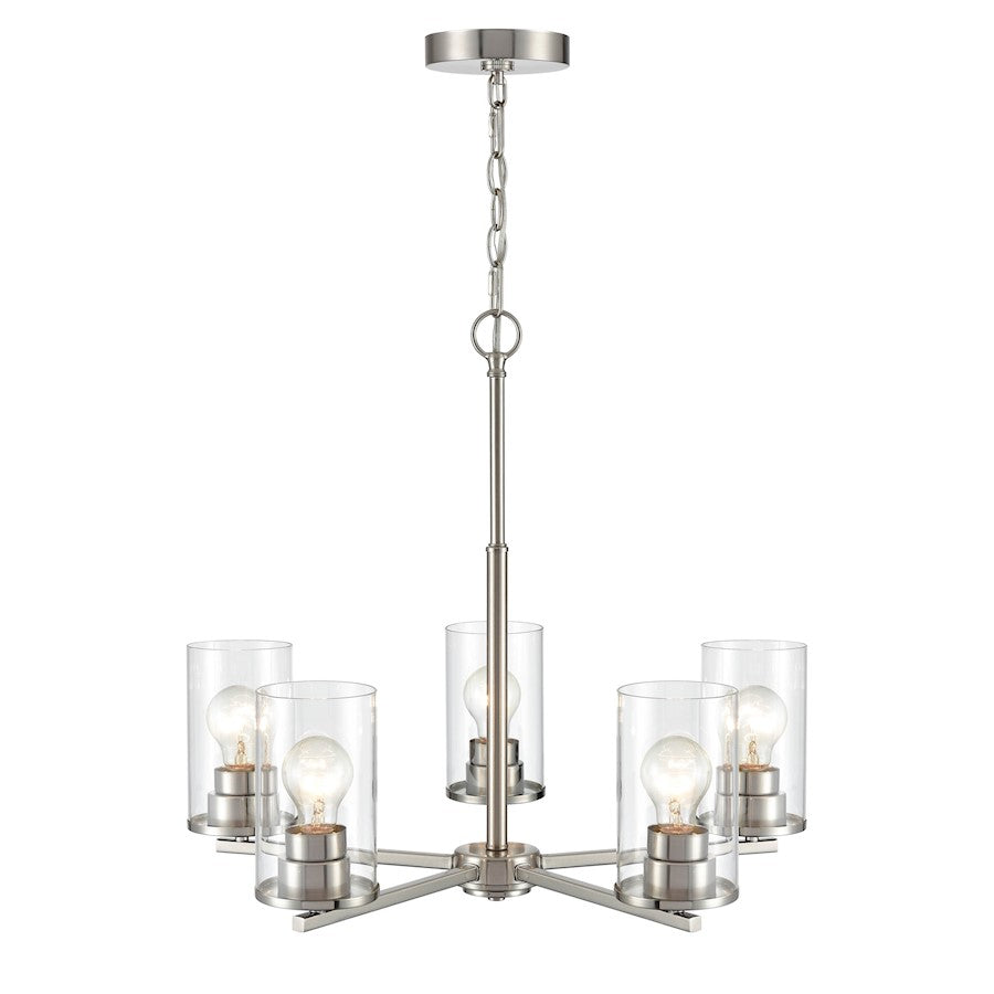 5 Light 24" Chandelier, Brushed Nickel