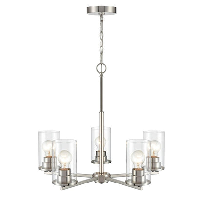 5 Light 24" Chandelier, Brushed Nickel