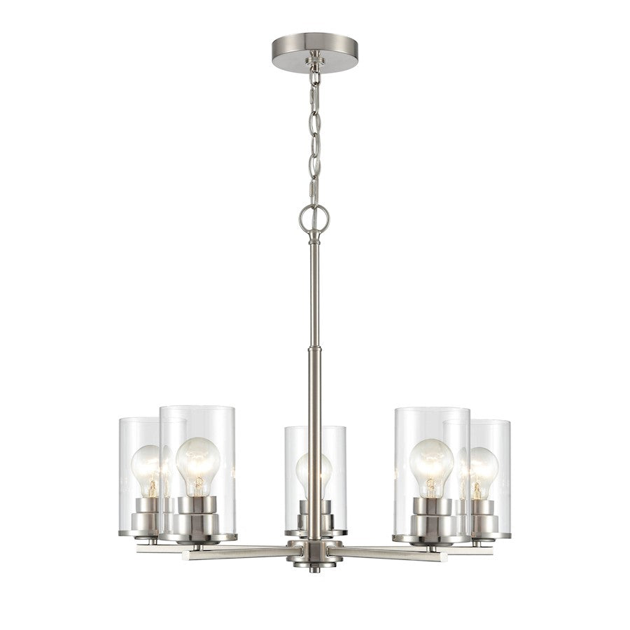 5 Light 24" Chandelier, Brushed Nickel