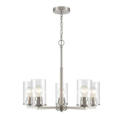 5 Light 24" Chandelier, Brushed Nickel