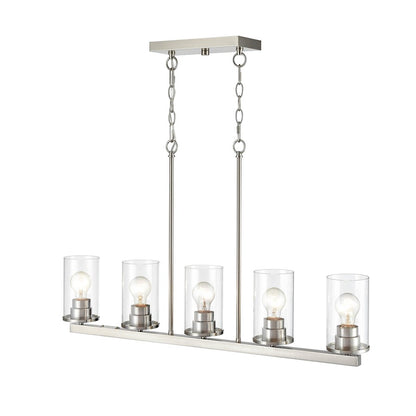 5 Light 35" Chandelier, Brushed Nickel