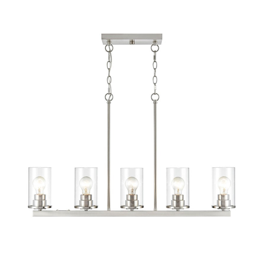 5 Light 35" Chandelier, Brushed Nickel