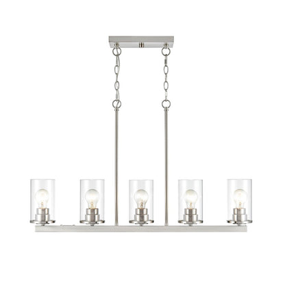 5 Light 35" Chandelier, Brushed Nickel