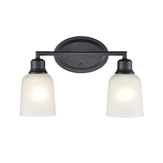 Millennium Lighting Amberle 2 Light Vanity Light, Black/Frosted White - 2802-MB