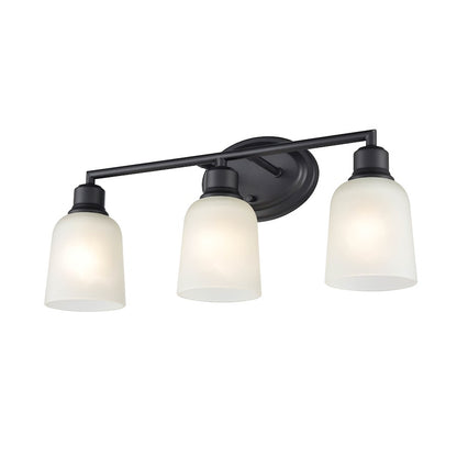 Millennium Lighting Amberle 3 Light Vanity Light, Black/Frosted White - 2803-MB