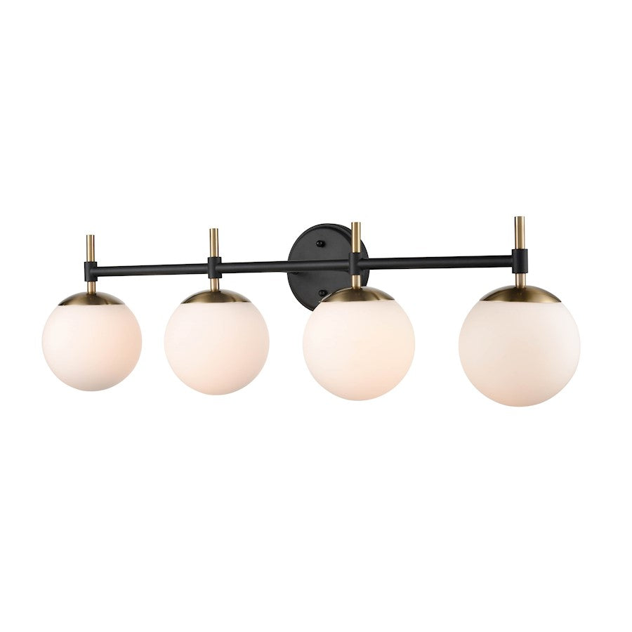 Millennium Lighting 4 Light Vanity, Matte Black/Modern Gold/Opal - 30304-MB-MG