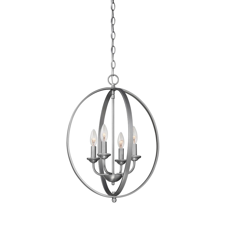 4 Light Pendant, Brushed Pewter