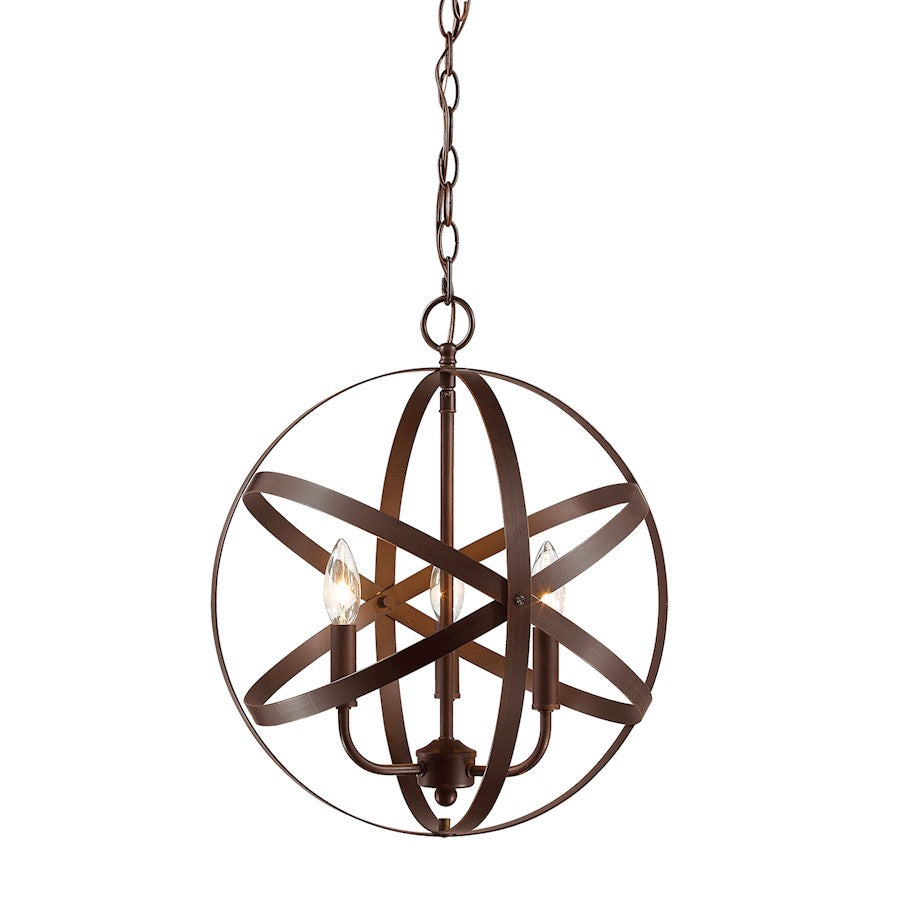 3 Light Pendant, Rubbed Bronze, 18.25'