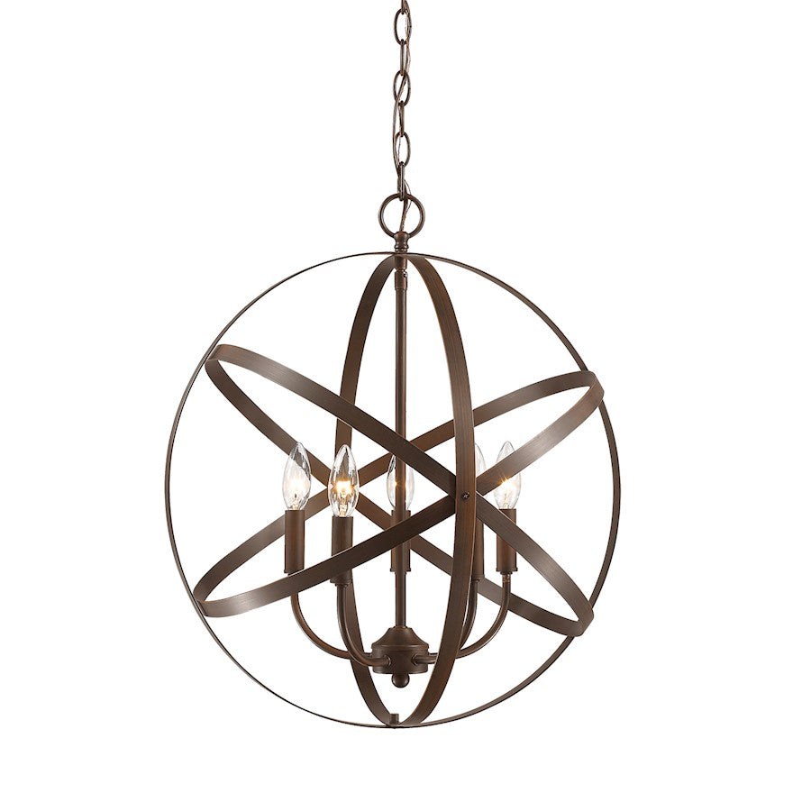 5 Light Pendant, Rubbed Bronze