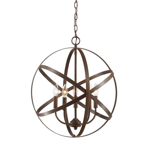 5 Light Pendant, Rubbed Bronze