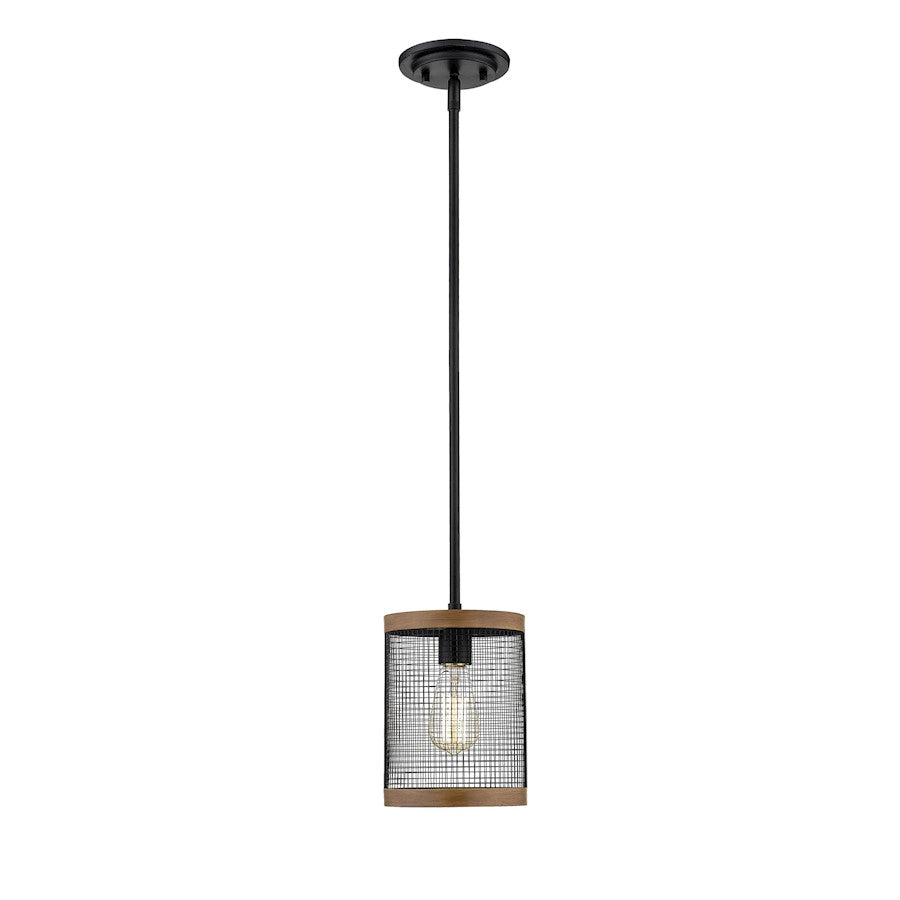 Millennium Mesa 1 Light 44.5" Mini-Pendant, Matte Black/Wood Grain - 3521-MB-WG