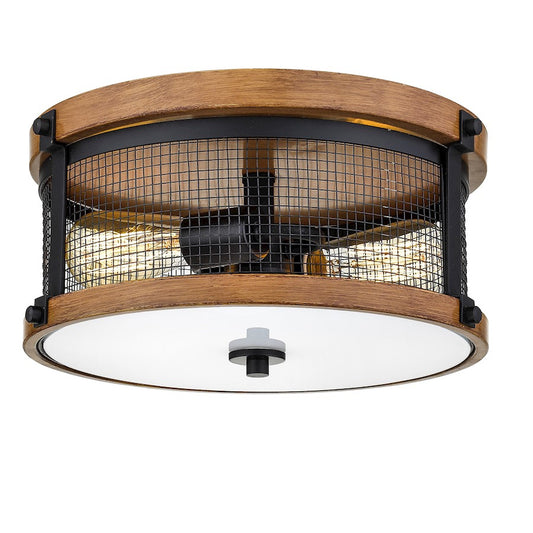 Millennium Mesa 2 Light 5" Flush Mount, Matte Black/Wood Grain - 3522-MB-WG