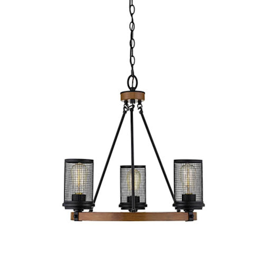 Millennium Mesa 3 Light 18" Chandelier, Matte Black/Wood Grain - 3523-MB-WG