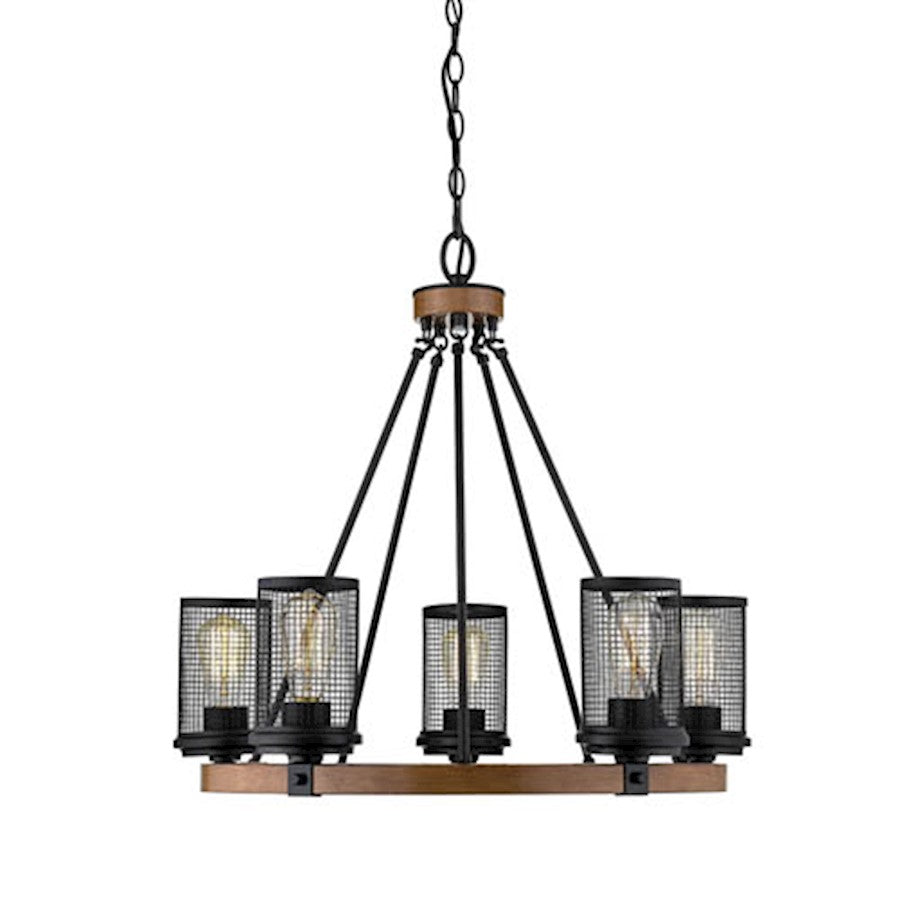 Millennium Mesa 5 Light 21.5" Chandelier, Matte Black/Wood Grain - 3525-MB-WG