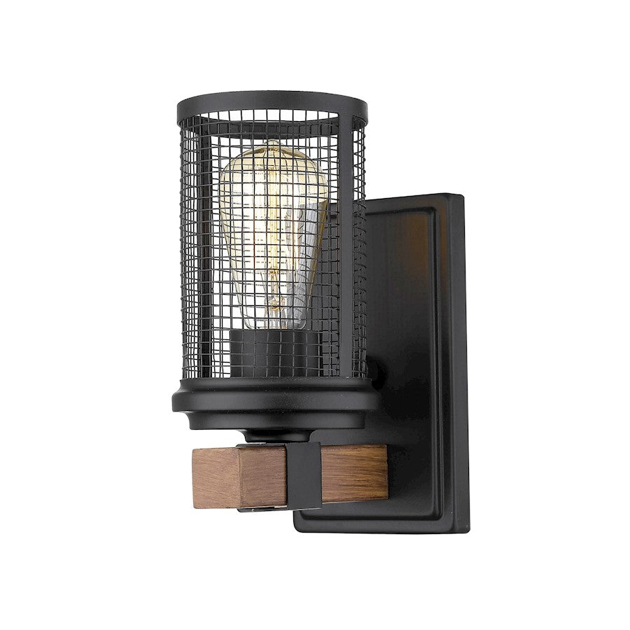 Millennium Mesa 1 Light 8.5" Wall Sconce, Matte Black/Wood Grain - 3531-MB-WG