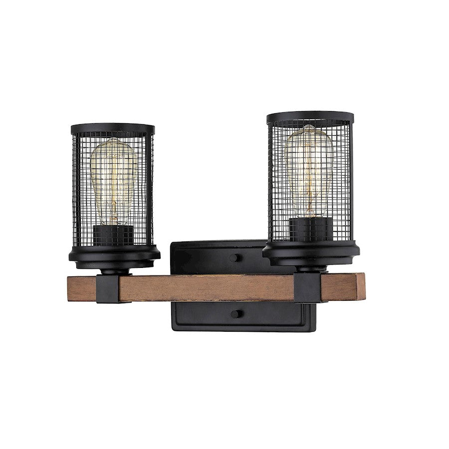 Millennium Mesa 2 Light 8.5" Vanity, Matte Black/Wood Grain - 3532-MB-WG