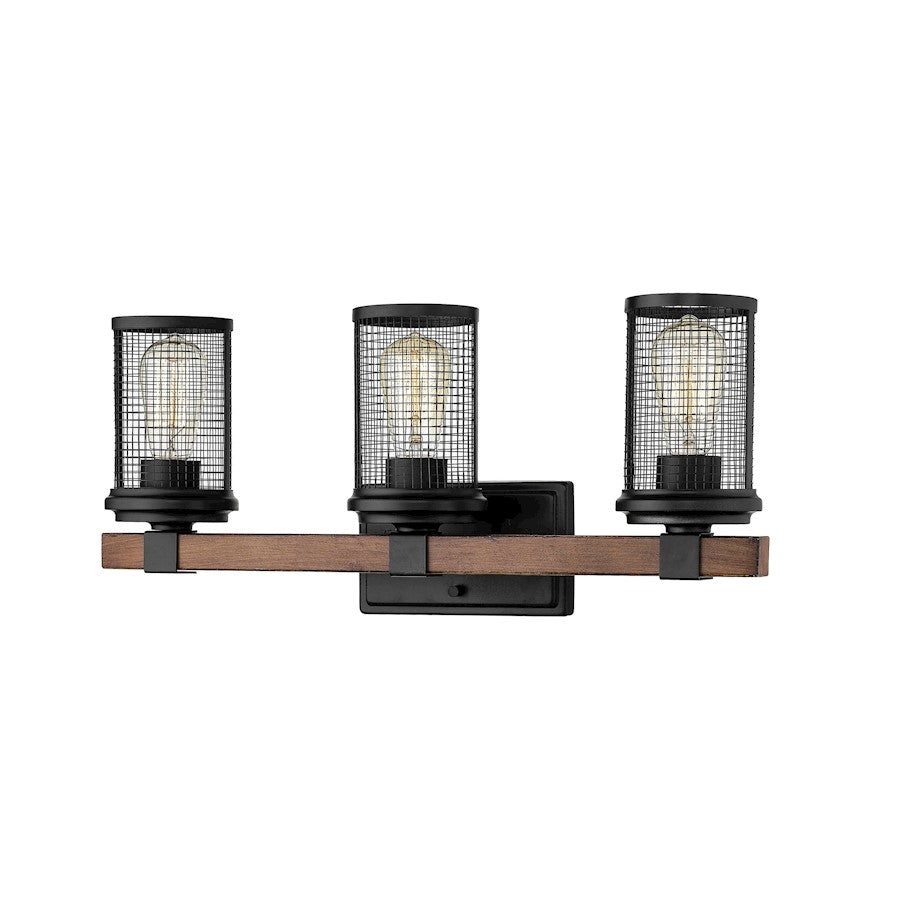 Millennium Mesa 3 Light 8.5" Vanity, Matte Black/Wood Grain - 3533-MB-WG