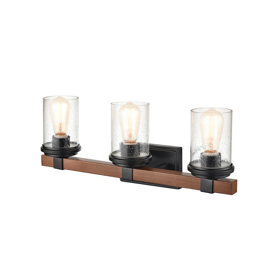 Millennium Taos 3 Light 10.25" Vanity, Matte Black/Wood Grain - 3803-MB-WG