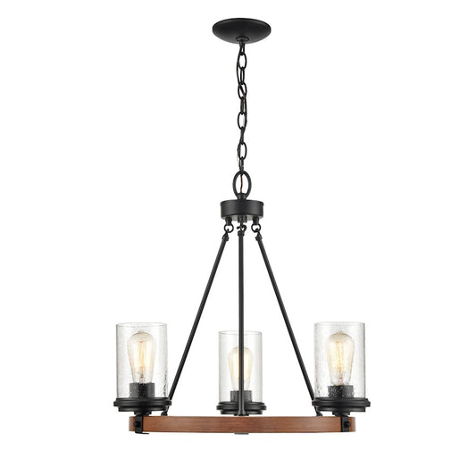 Millennium 3 Light 21.5" Chandelier, Matte Black/Wood Grain - 3823-MB-WG