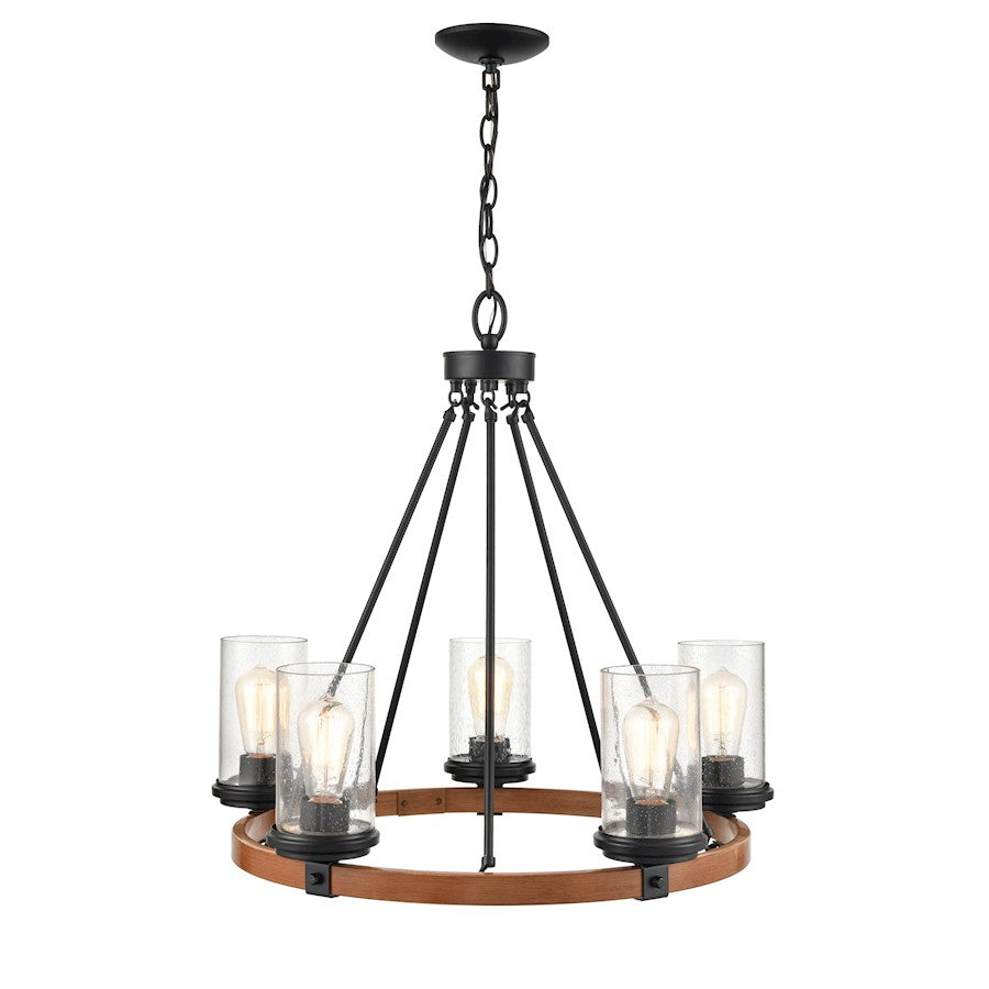 Millennium 5 Light 24.5" Chandelier, Matte Black/Wood Grain - 3825-MB-WG