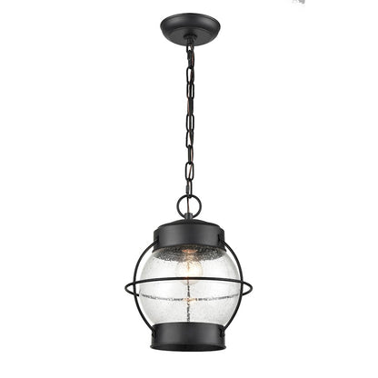 Millennium Aremelo 1 Light Outdoor Hanging Lantern, Black/Seeded