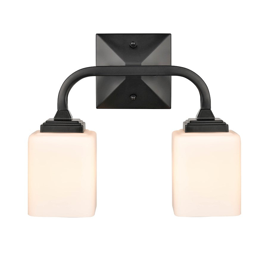 Millennium Lighting Eddison 2 Light Vanity, Matte Black/Frosted Opal - 4322-MB