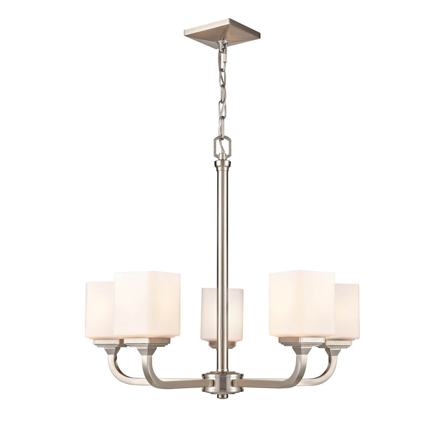 Millennium Lighting Eddison 5 Light Chandelier, Nickel/Frosted Opal - 4325-BN