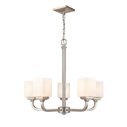 Millennium Lighting Eddison 5 Light Chandelier, Nickel/Frosted Opal - 4325-BN