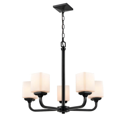 Millennium Lighting Eddison 5 Light Chandelier, Black/Frosted Opal - 4325-MB