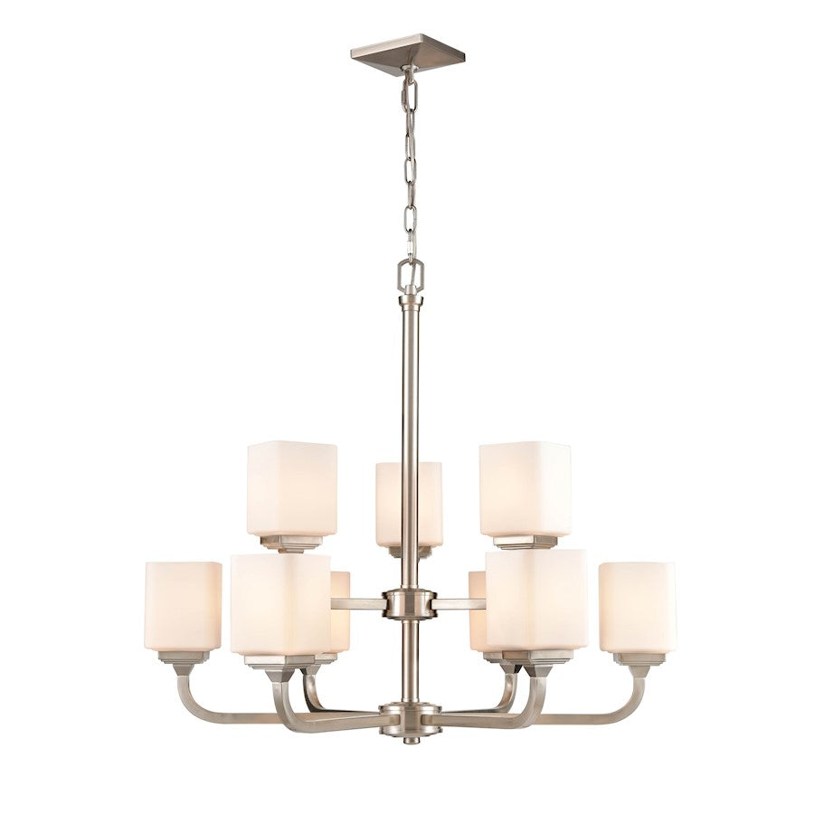 Millennium Lighting Eddison 9 Light Chandelier, Nickel/Frosted Opal - 4329-BN