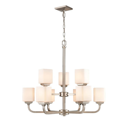 Millennium Lighting Eddison 9 Light Chandelier, Nickel/Frosted Opal - 4329-BN