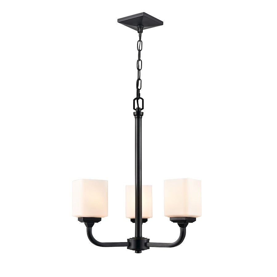 Millennium Lighting Eddison 3 Light Chandelier, Black/Frosted Opal - 4333-MB