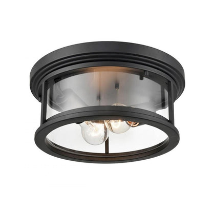 Millennium 4442 Bresley 2 Light 5.25" Outdoor Flush, Black/Clear - 4442-PBK