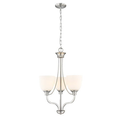 Millennium Lighting Alberta 3 Light Chandelier, Brushed Nickel/White - 492003-BN