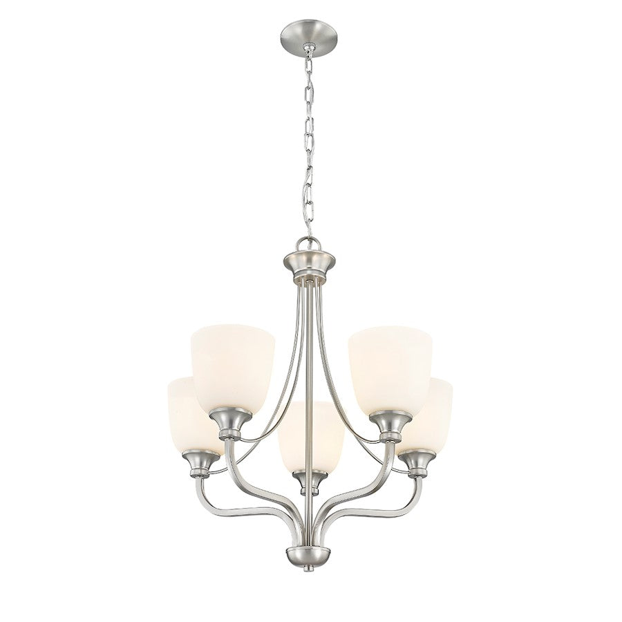 Millennium Lighting Alberta 5 Light Chandelier, Brushed Nickel/White - 492005-BN