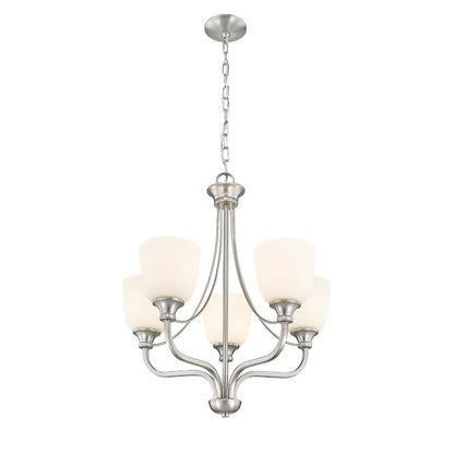 Millennium Lighting Alberta 5 Light Chandelier, Brushed Nickel/White - 492005-BN