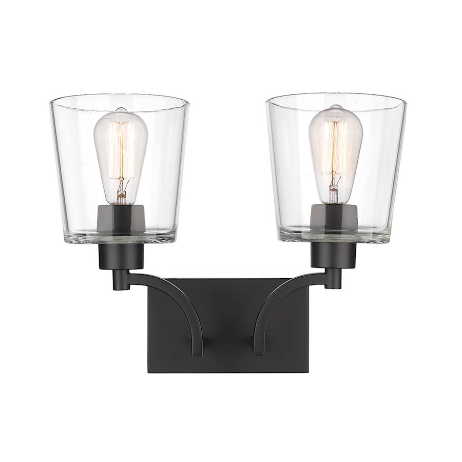 Millennium Lighting Evalon 2 Light Vanity, Matte Black/Clear - 496002-MB