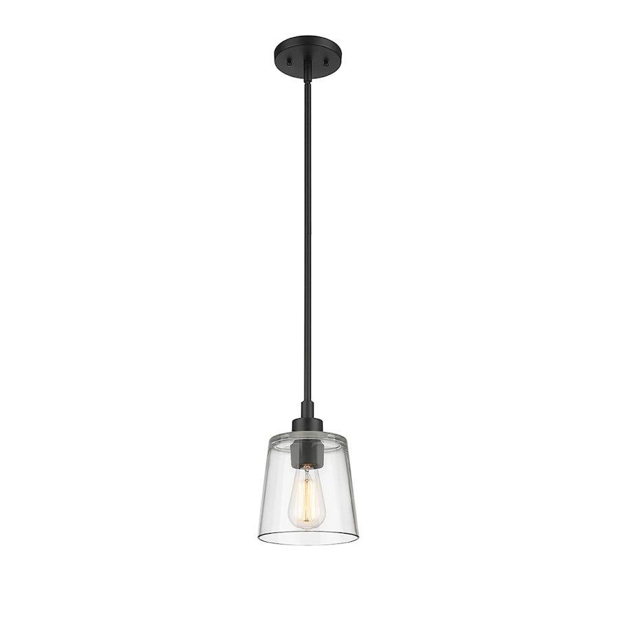 Millennium Lighting Evalon 1 Light Mini-Pendant, Matte Black/Clear - 497001-MB