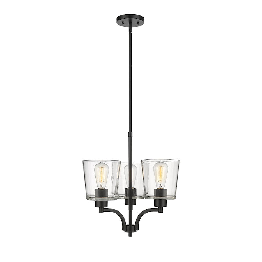 Millennium Lighting Evalon 3 Light Chandelier, Matte Black/Clear - 497003-MB