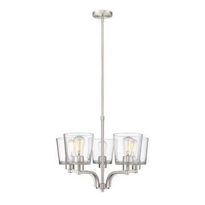 Millennium Lighting Evalon 5 Light Chandelier, Brushed Nickel/Clear - 497005-BN