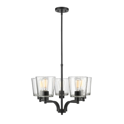 Millennium Lighting Evalon 5 Light Chandelier, Matte Black/Clear - 497005-MB