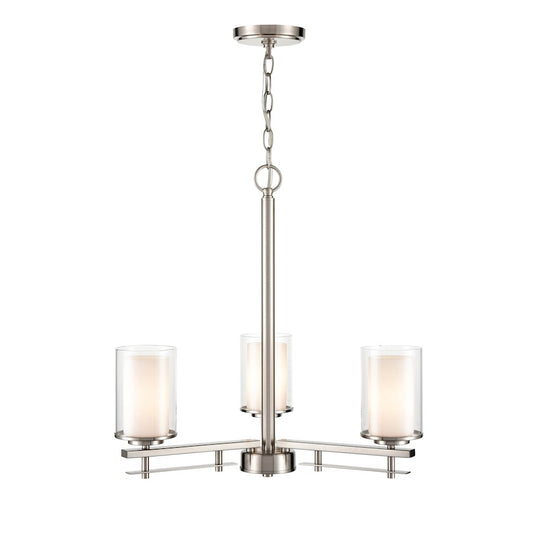 Millennium Lighting 3 Light Chandelier, Nickel/Clear/ Etched White - 5513-BN